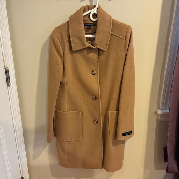 Preston & York Women's Tan Merino Wool Blend Trench Overcoat Size 14 - Picture 1 of 4